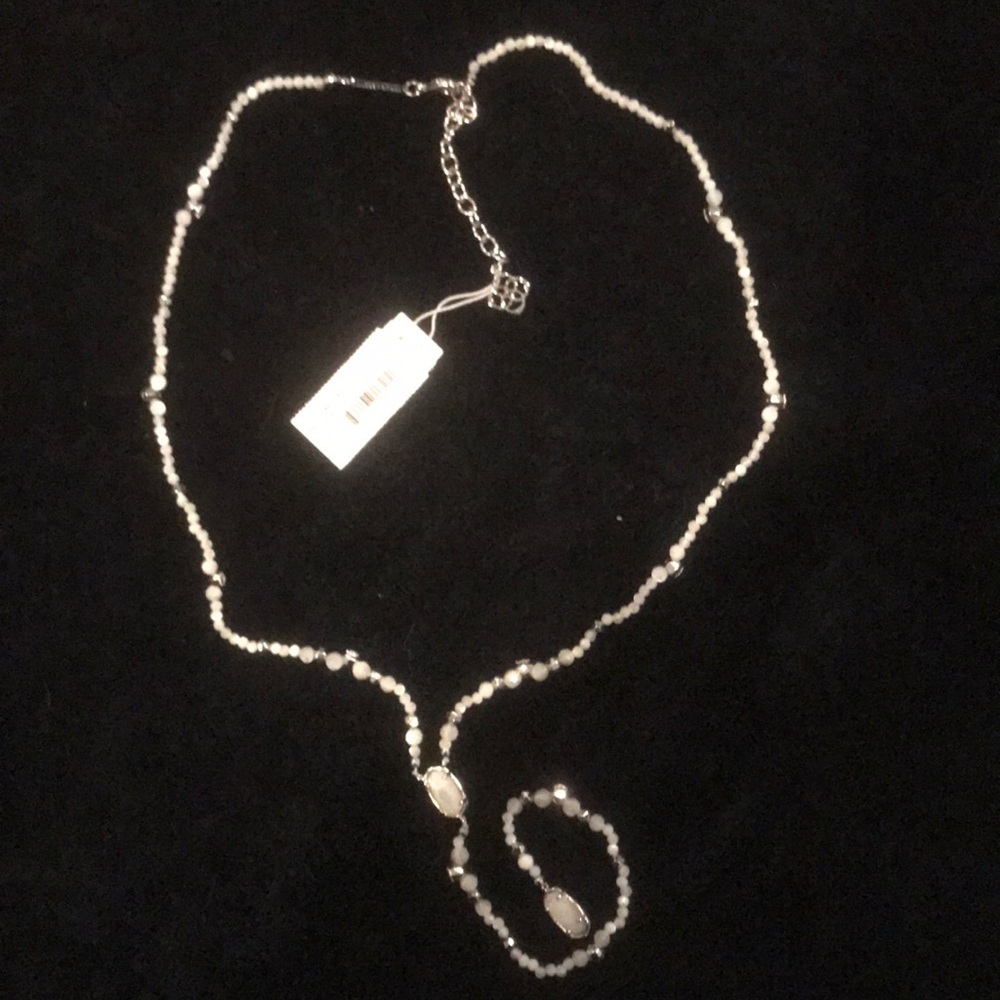 NEW Kendra Scott mother of pearl 14 karat white gold plated beaded Y - necklace - Picture 5 of 9